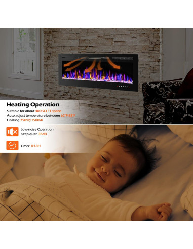 Chimenea Eléctrica Betelnut 36" Montada Pared 750/1500W