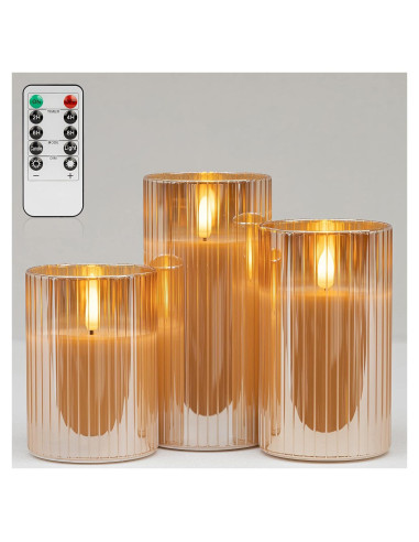 Juego de 3 Velas LED Angelloong Doradas con Control Remoto
