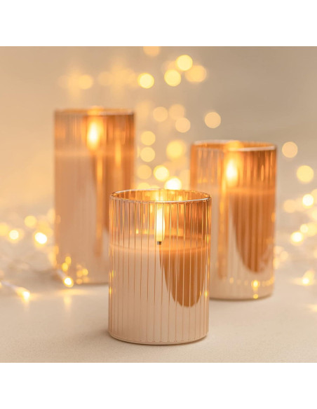 Juego de 3 Velas LED Angelloong Doradas con Control Remoto