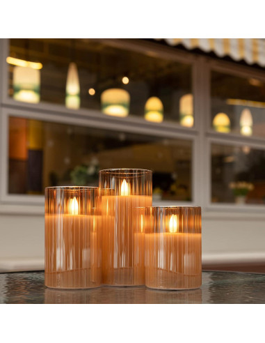 Juego de 3 Velas LED Angelloong Doradas con Control Remoto