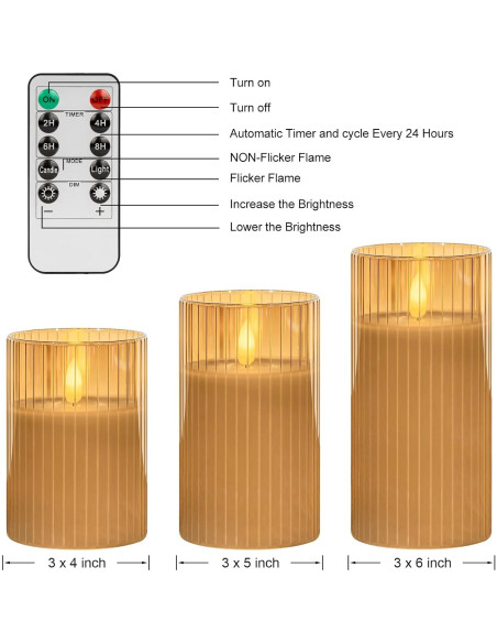 Juego de 3 Velas LED Angelloong Doradas con Control Remoto