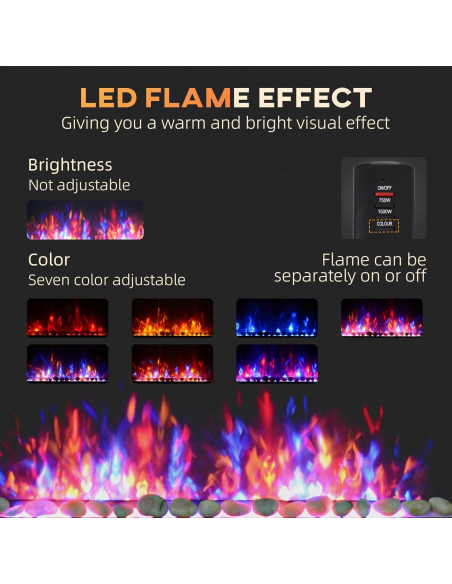 Chimenea Eléctrica HOMCOM 104.9cm 1500W Control Remoto Negro