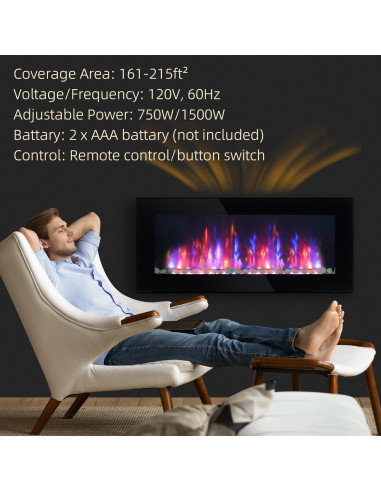 Chimenea Eléctrica HOMCOM 104.9cm 1500W Control Remoto Negro