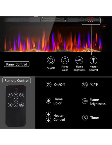 Chimenea Eléctrica HOMCOM 91.44 cm Montada en Pared 1500W