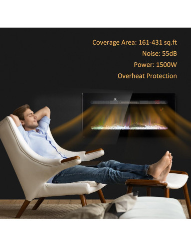Chimenea Eléctrica HOMCOM 91.44 cm Montada en Pared 1500W