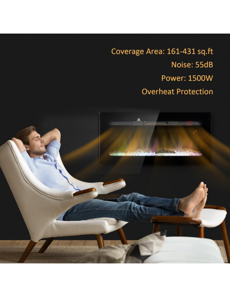 Chimenea Eléctrica HOMCOM 91.44 cm Montada en Pared 1500W