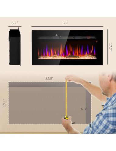 Chimenea Eléctrica HOMCOM 91.44 cm Montada en Pared 1500W