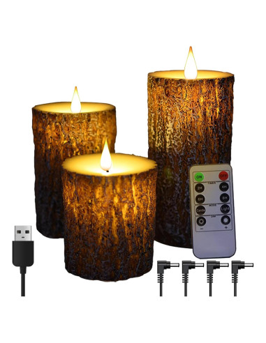 Vela LED Niceme Recargable 3 Piezas Corteza de Pino