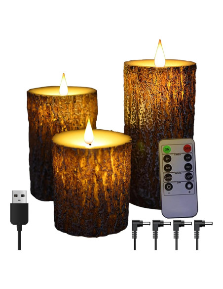 Vela LED Niceme Recargable 3 Piezas Corteza de Pino