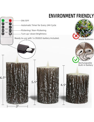 Vela LED Niceme Recargable 3 Piezas Corteza de Pino