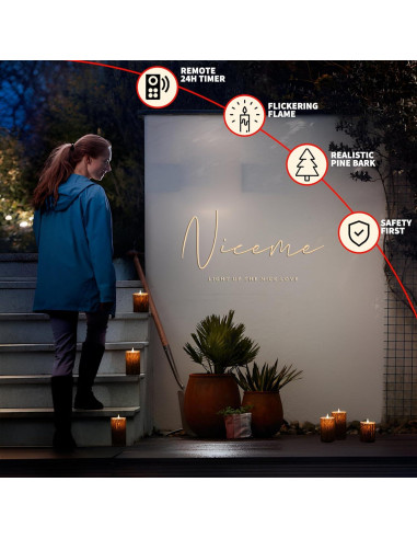 Vela LED Niceme Recargable 3 Piezas Corteza de Pino