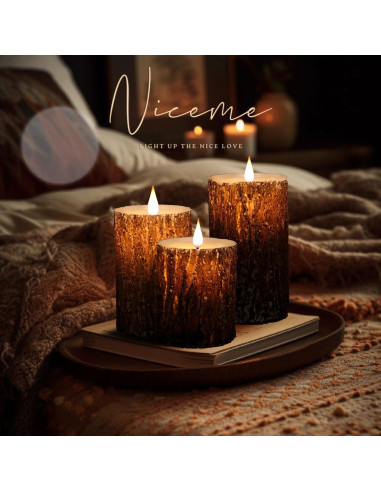 Vela LED Niceme Recargable 3 Piezas Corteza de Pino