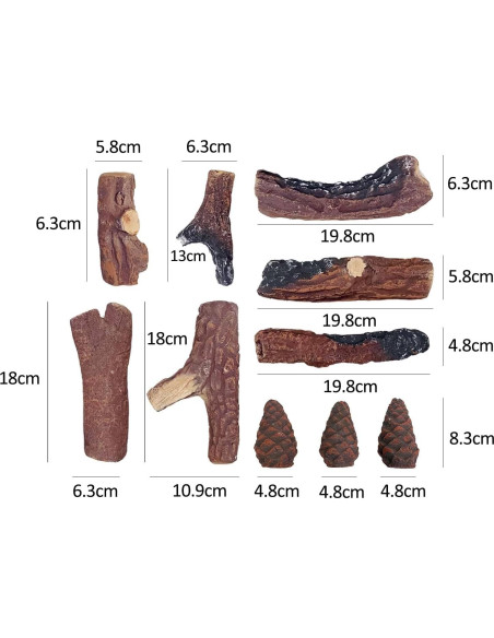 Troncos de Chimenea a Gas Heyfurni 10 Piezas Cerámica Troncos de Chimenea a Gas Heyfurni 10 Piezas Cerámica