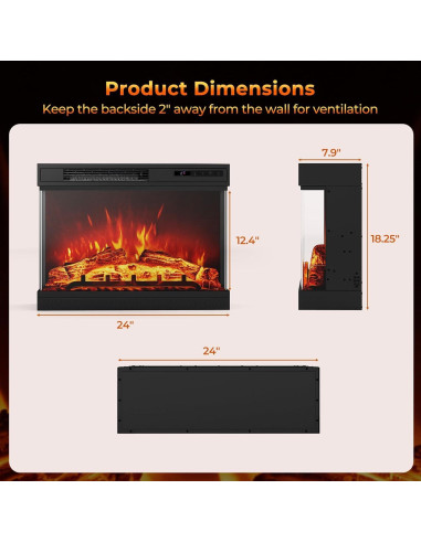Calefactor Eléctrico Chimenea SIMOE 61x20x46cm 750W/1500W