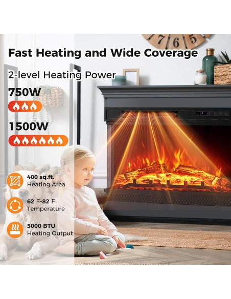 Calefactor Eléctrico Chimenea SIMOE 61x20x46cm 750W/1500W