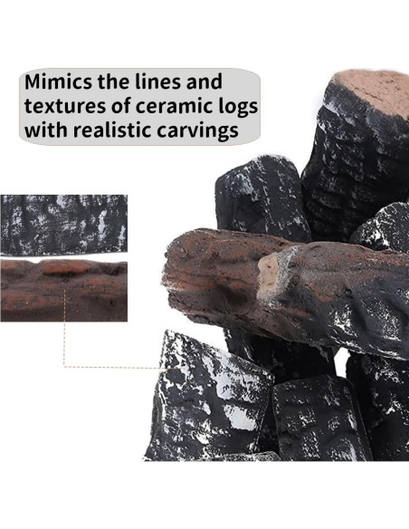 Juego de 4 Troncos de Cerámica para Chimenea Coosoromas