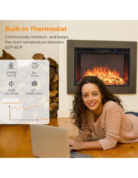 Chimenea Eléctrica GOFLAME 67.8cm con Control Remoto y Termostato