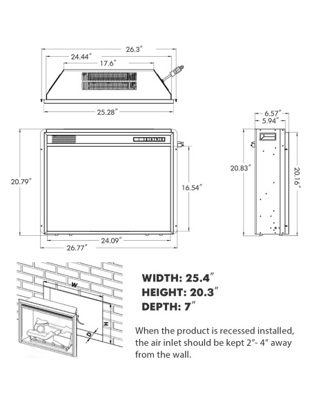 Chimenea Eléctrica GOFLAME 67.8cm con Control Remoto y Termostato