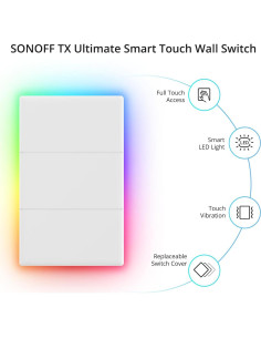 Interruptor Inteligente SONOFF T5 3 Gang WiFi 2.4GHz Táctil 2