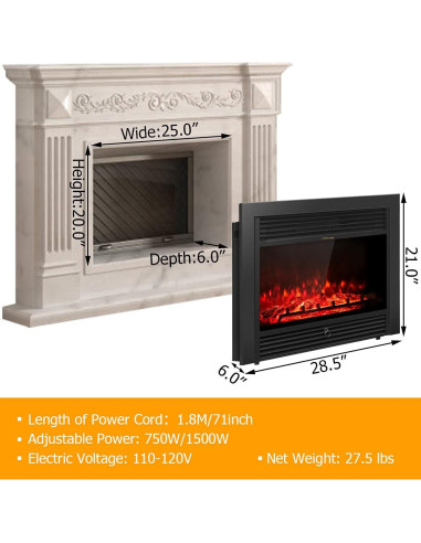 Insertos de Chimenea Eléctrica MAT EXPERT 750/1500W Negro