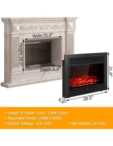 Insertos de Chimenea Eléctrica MAT EXPERT 750/1500W Negro