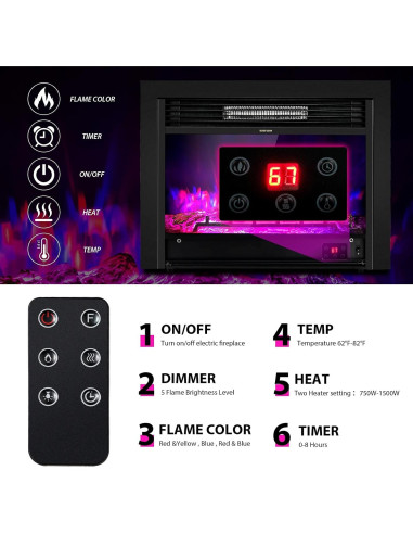 Chimenea Eléctrica Hysache 72.4 cm Empotrada 1500W