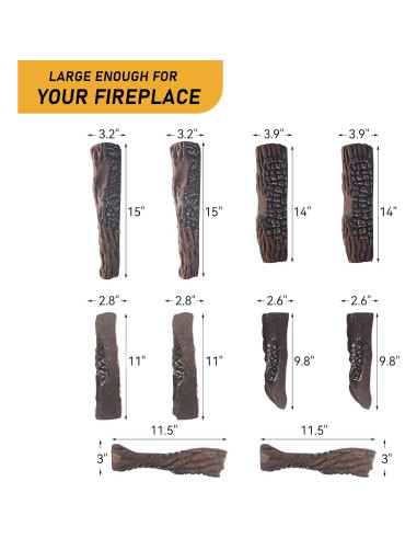 Set de 10 Troncos de Chimenea a Gas Grandhom 38 cm
