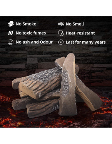 Set de 10 Troncos de Chimenea a Gas Grandhom 38 cm