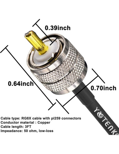 Cable Coaxial RG8X 0.91 m YovKiss - Paquete de 3 UHF PL259