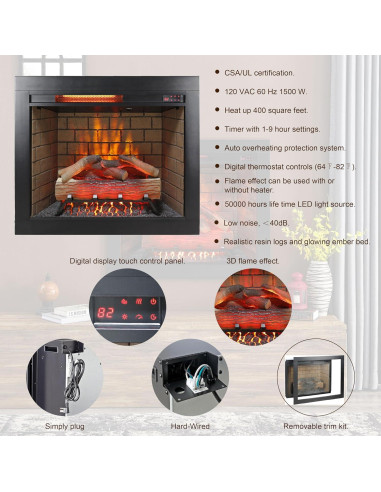 Chimenea Eléctrica Genérico 1500W con Panel Táctil