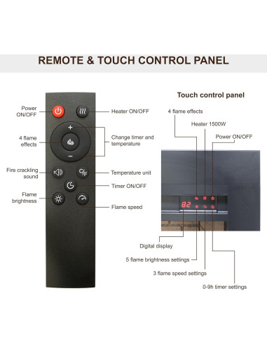 Chimenea Eléctrica Genérico 1500W con Panel Táctil
