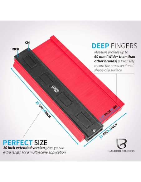 Calibrador de Contorno 25 cm Lambor Studios Rojo ABS