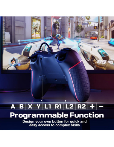 Controlador con cable RivalPlay para PC Negro - 2 botones mapeo