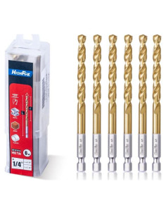 Juego de Brocas Hexagonales 1/4" (6.4mm) Titanio HIGHFIRE - 6 Piezas