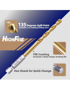 Juego de Brocas Hexagonales 1/4" (6.4mm) Titanio HIGHFIRE - 6 Piezas 2