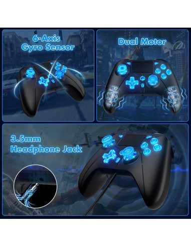 Controlador Inalámbrico RGB Dinosoo para PS5/PS4/PC - Turbo Ajustable