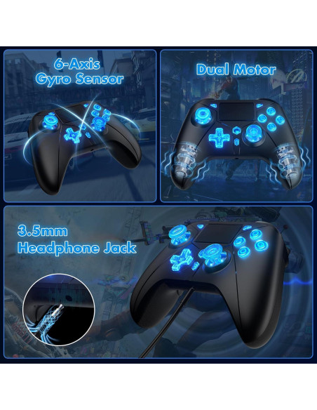 Controlador Inalámbrico RGB Dinosoo para PS5/PS4/PC - Turbo Ajustable