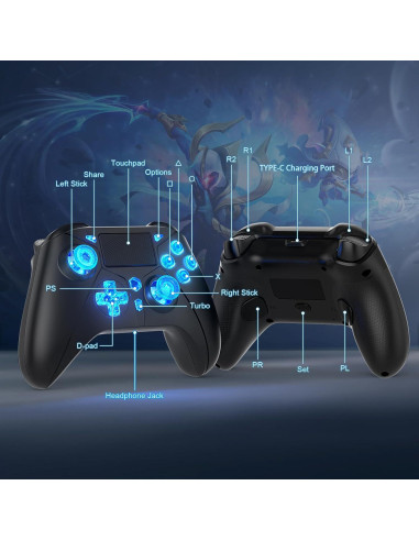 Controlador Inalámbrico RGB Dinosoo para PS5/PS4/PC - Turbo Ajustable