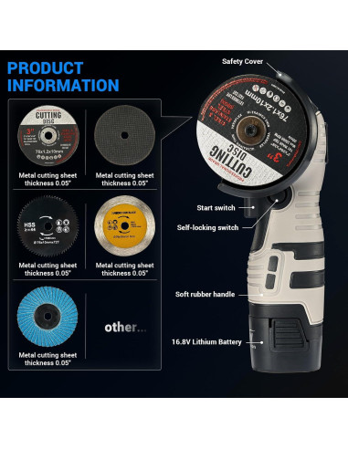 Amoladora Angular Inalámbrica Novorik 16.8V 2000mAh 19800RPM