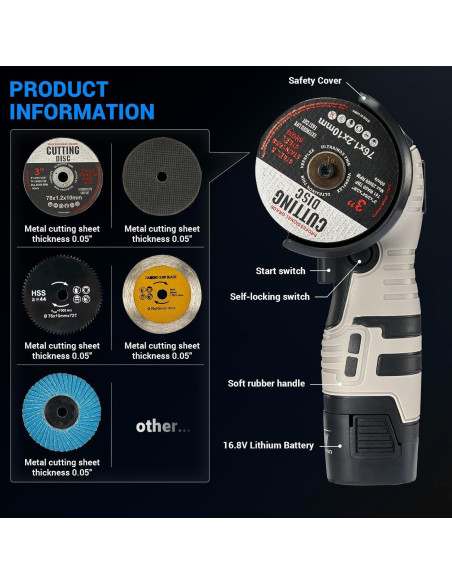 Amoladora Angular Inalámbrica Novorik 16.8V 2000mAh 19800RPM