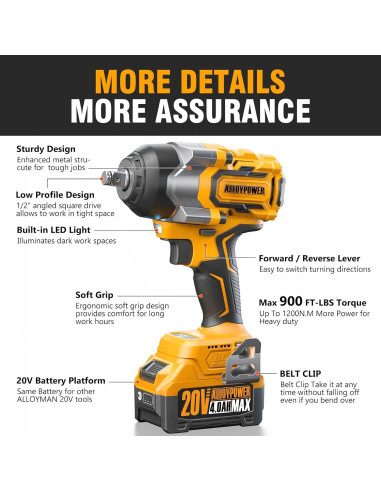 Llave de Impacto Inalámbrica Alloy Power 20V 1200N.m 2 Baterías