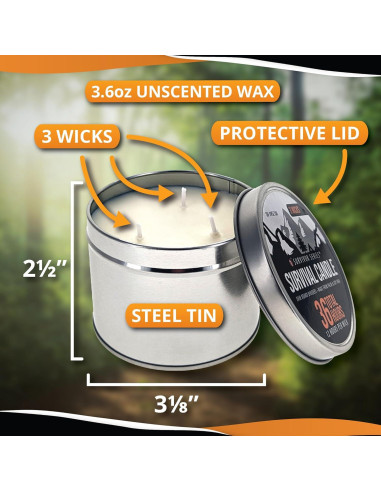 Vela de Emergencia 3 Mechas SE Survivor 36 Horas Cera Soja