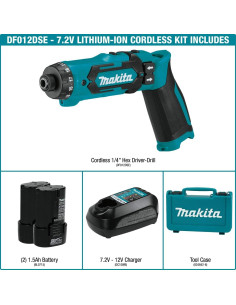 Taladro-Atornillador Inalámbrico Makita DF012DSE 7.2V con Linterna 2