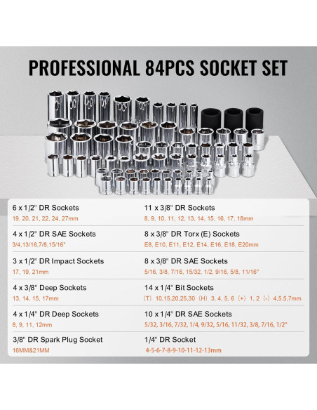 VEVOR Kit de Herramientas Mecánicas 121 Piezas Acero Aleado