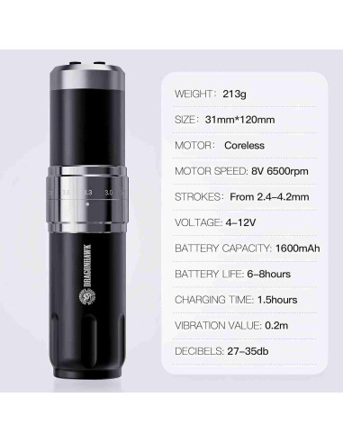 Máquina de Tatuaje Inalámbrica Dragonhawk YZBTD con 2 Baterías