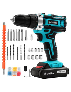 Taladro Inalámbrico 21V Creddux con 84 Accesorios y Cargador