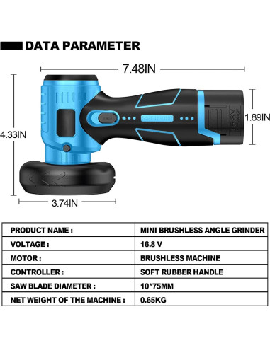 Amoladora Angular Inalámbrica ZFULVO 16.8V 19500RPM con 2 Baterías