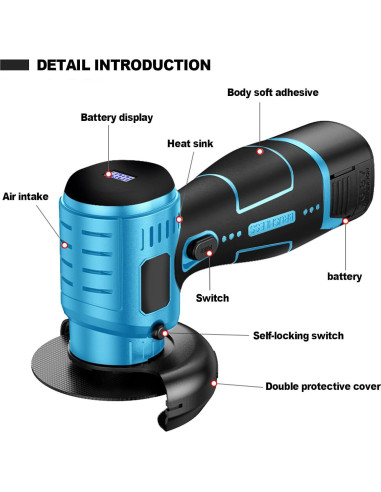 Amoladora Angular Inalámbrica ZFULVO 16.8V 19500RPM con 2 Baterías