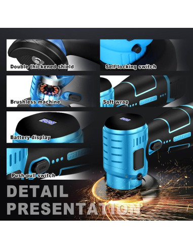 Amoladora Angular Inalámbrica ZFULVO 16.8V 19500RPM con 2 Baterías