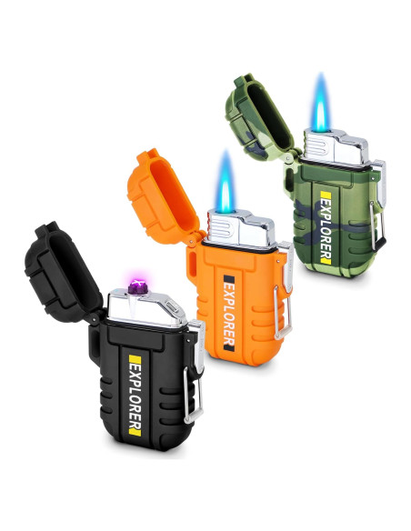 Paquete de 3 Encendedores Impermeables Laffizz Butano y USB